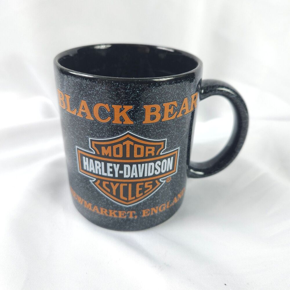 Harley-Davidson Black Bear Newmarket England Black Speckled Coffee Mug